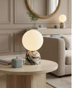 Calacatta Desenli Mermer Tabanlı Küre Masa Lambası