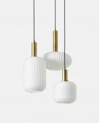 Modern Altın Detaylı 3’lü Beyaz Çizgili Cam Avize