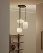 Modern Altın Detaylı 3’lü Beyaz Çizgili Cam Avize