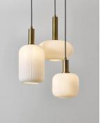 Modern Altın Detaylı 3’lü Beyaz Çizgili Cam Avize