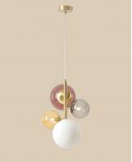 Modern Altın Gövdeli Renkli Cam Glop Avize