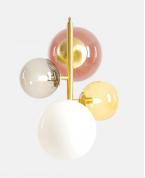 Modern Altın Gövdeli Renkli Cam Glop Avize