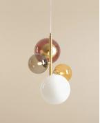 Modern Altın Gövdeli Renkli Cam Glop Avize