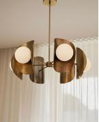 Modern Eskitme Pirinç ve Glop Camlı 6’lı Avize